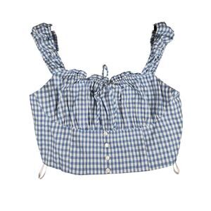 Monteau Los Angeles Blue and White Gingham Plaid Crop Top Sleeveless Camisole XL